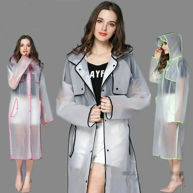 New Fashion Woman Poncho With Hat Ladies Waterproof Long Translucent Raincoat Adults Rain Coat impermeables para lluvia EVA