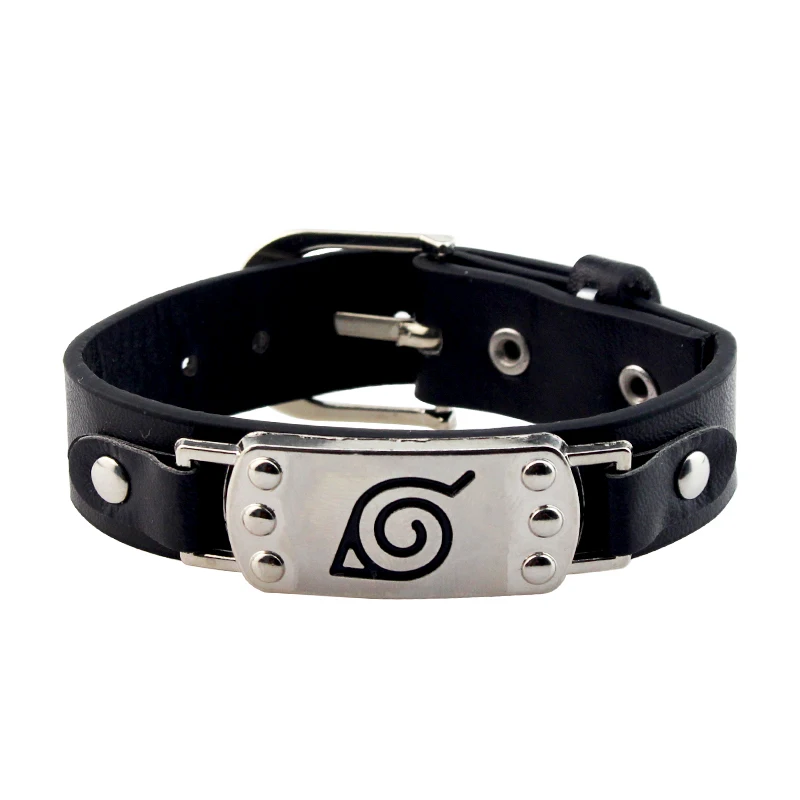 Anime Akatsuki Gaara Red Cloud Sharingan Ninja Leaf Village Uzumaki Darts Mark Badge Alloy PU Leather Wristband Bracelet Cosplay