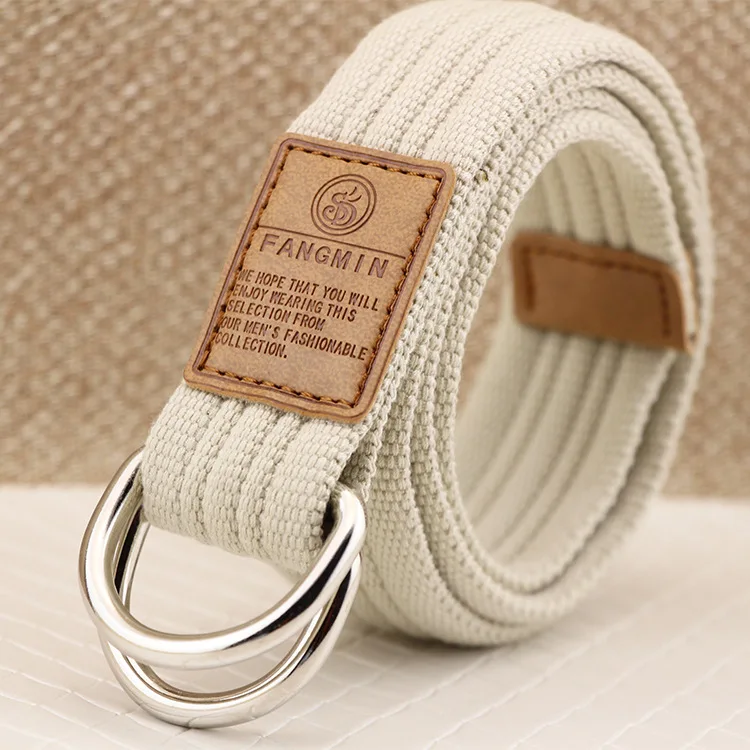 Neue Unisex Leinwand Gürtel Doppel Ring Schnalle Gürtel Männer Frauen Casual Business Cowboy Hosen Gürtel – Detail 3