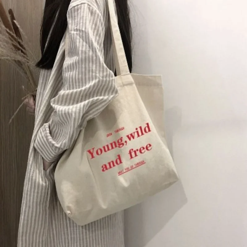 Casual Large Capacity Shoulder Bags Shopper Canvas Letter Fashion Harajuku Zipper Print Ulzzang Handbags Women Shopping Bag