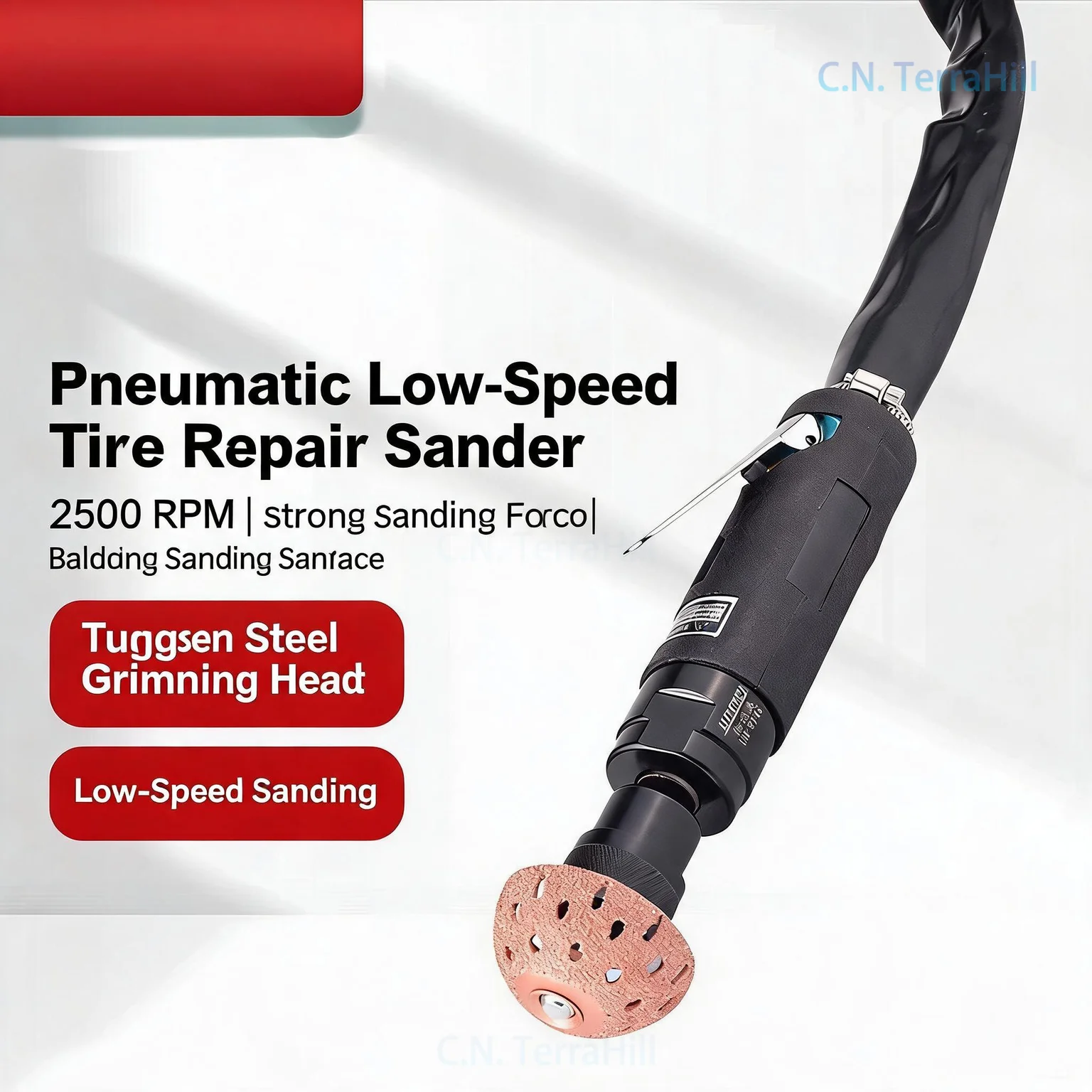 Pneumatic Low Speed Polisher Grinder Kit with Tungsten Carbide Burr Wheel, Tire Repair Buffing Brush and Rubber Patch Glue Tool