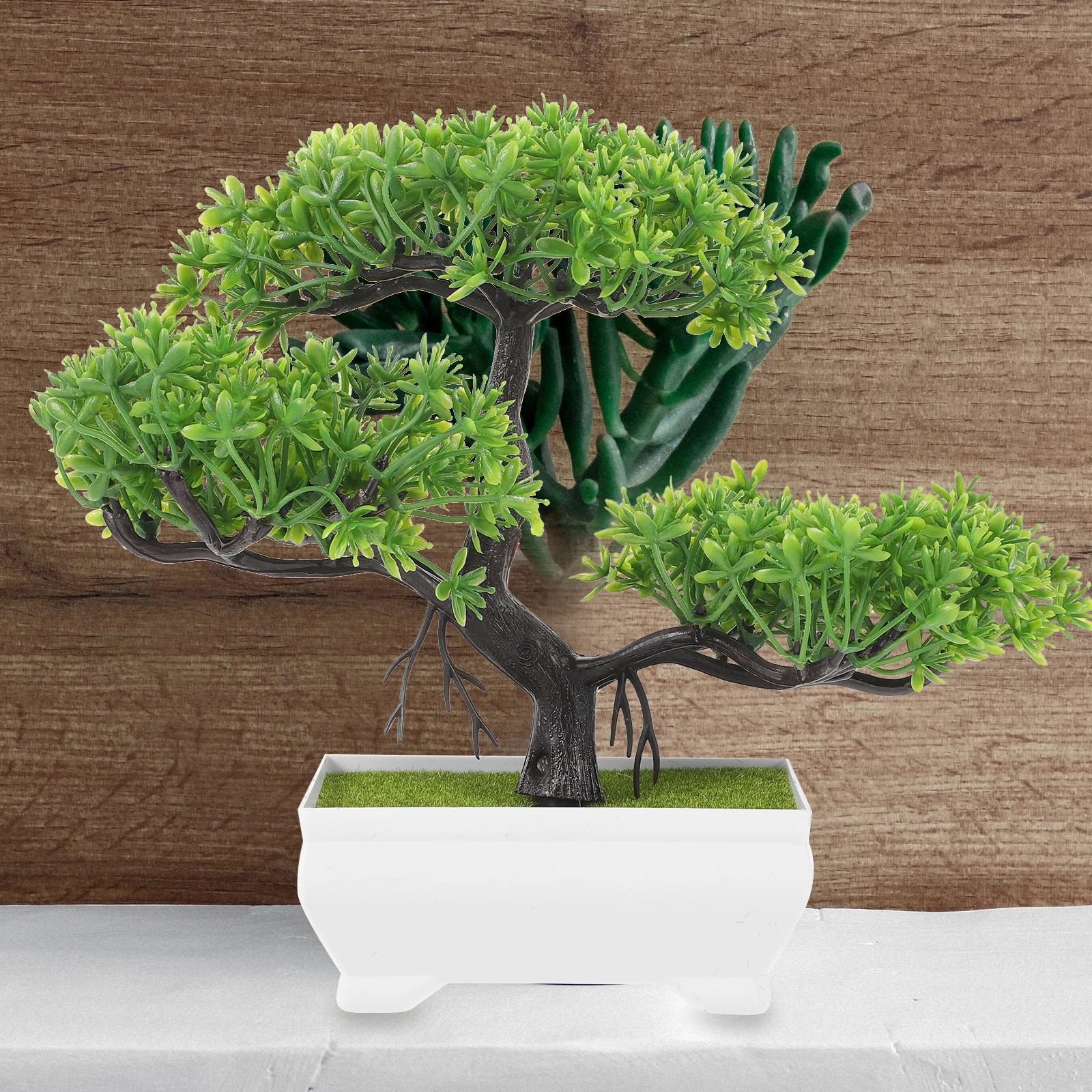 

MiniBonsai Green Color Longlasting Desk Decorations Indoor Realistic Small Potted Plant Shelf nament Fake Plants for Home Decor