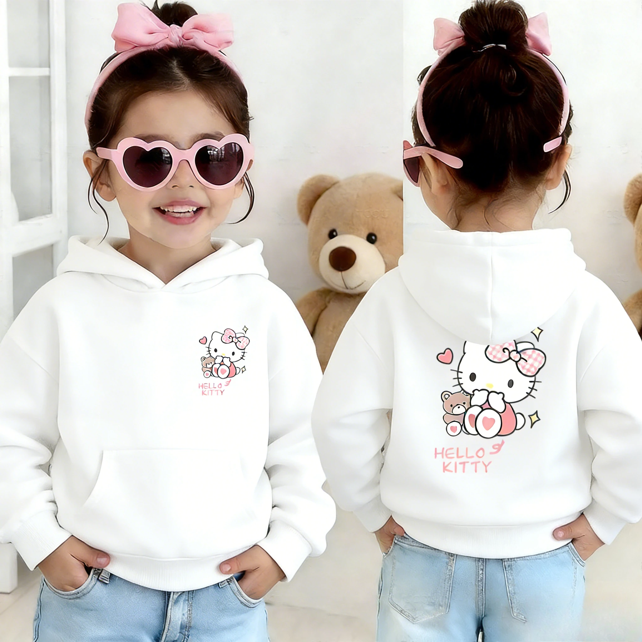 

Худи унисекс из чистого хлопка с мультяшным принтом Hello Kitty, коллекция Осень-Зима 2026, для детей и взрослых, повседневный стиль