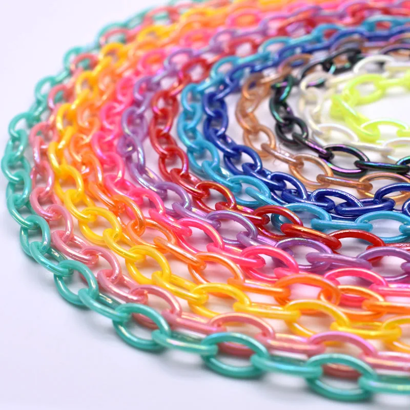 AB Color Length 50cm Colorful Acrylic Link Chain Lobster Clasp Chains For Eyeglass Chain Making Jewelry Findings Links Chain