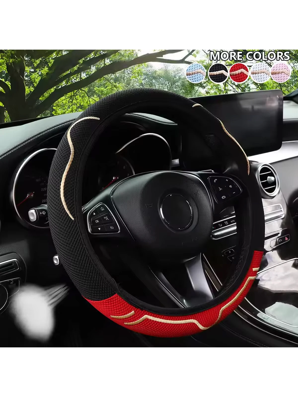 Universal Fit 15-Inch Ice Silk Cat Ears Steering Wheel Cover Cute Ventilated Design Car Interior Accessory No Inner Ring Required