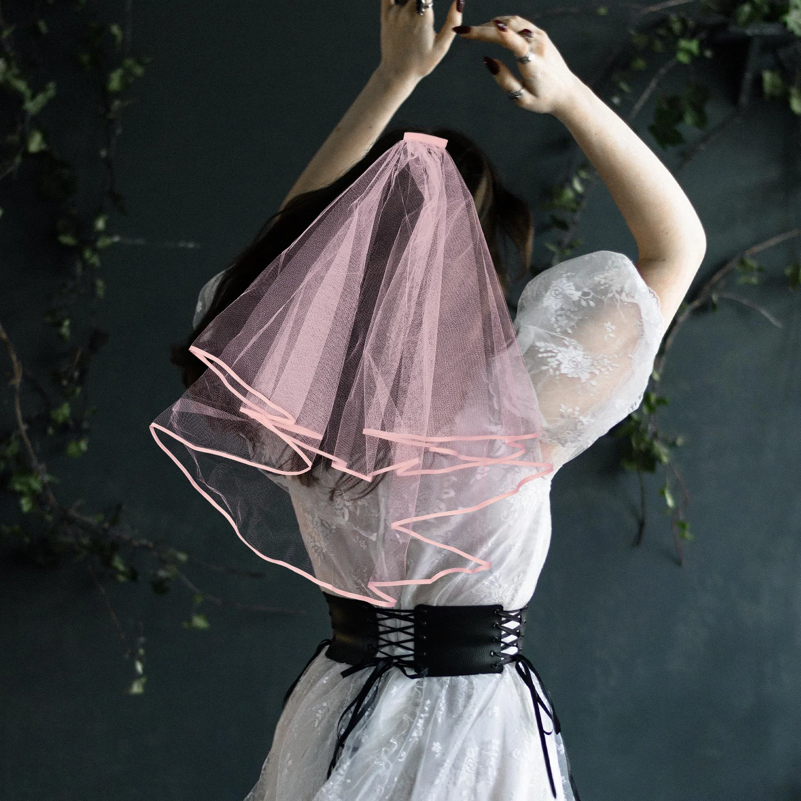 Véu de noiva curto de cetim, camada dupla, leve, faixa de cabeça para casamento, acessórios para festa de despedida de solteira, véu pequeno