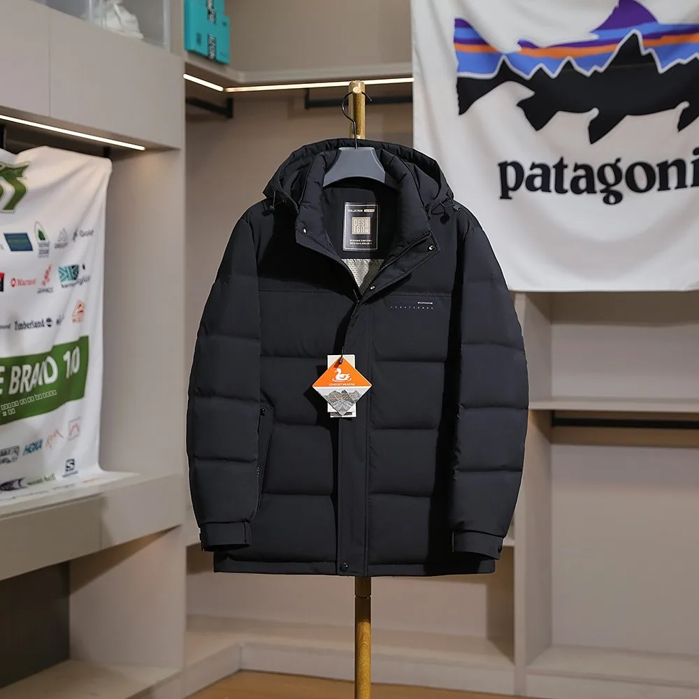 

Men's Outdoor Thiened Warm Hooded down Jaet Windproof Waterproof Polyester Fiber Long Sve Zipper Closure Casual Sle