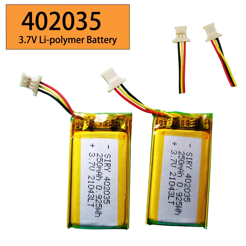 充電式リチウム電池,LiPoポリマー電池402035, 3ピンコネクタ,250mah,3.7v,車載レコーダー,高温,li-po