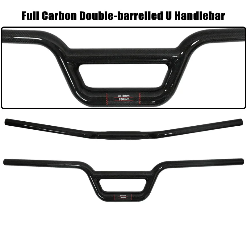 31.8mm Full Carbon Fiber Handlebar U Riser Handle Bar Ultralight Twin-tube U-shaped Bar Width 580/760mm for Folding Bike MTB BMX