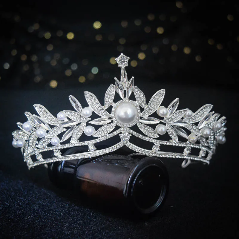 Gorgeous Flowers Crystal Pearl Big Wedding Crown Headband Bridal Tiara Party Show Pageant Hair Accessories