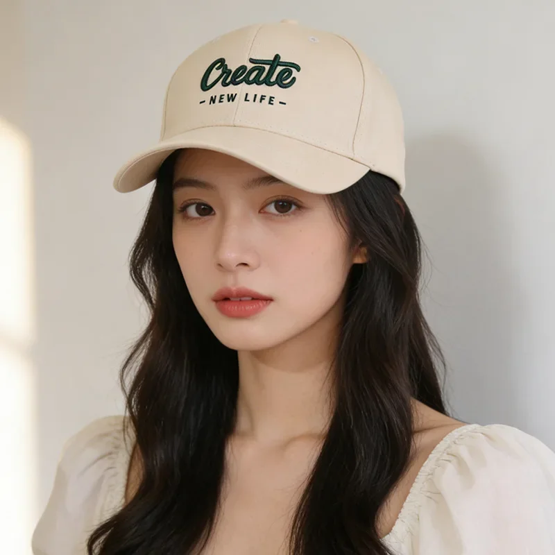 New hat female retro embroidery letters create cap spring and summer face small tide brand baseball cap outdoor sun hat men