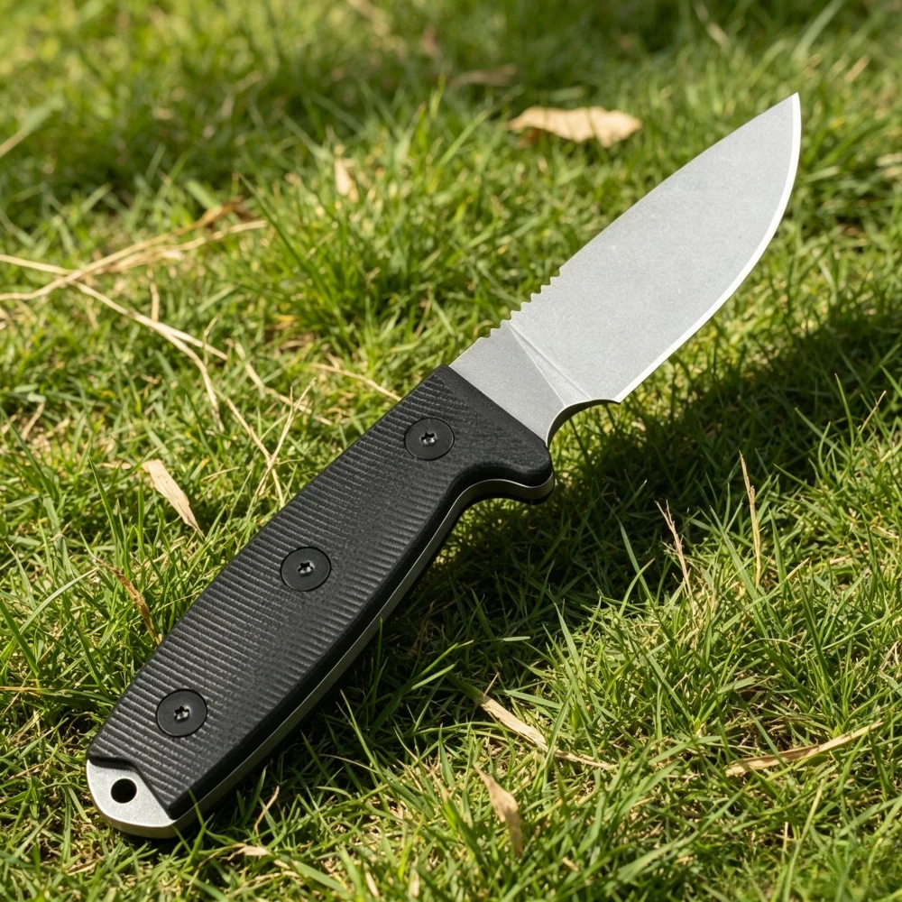 Durable Outdoor Fixed Blade Knife Non-fold Straight Knife Black G10 Handle Camping Hunting Cutting Tool