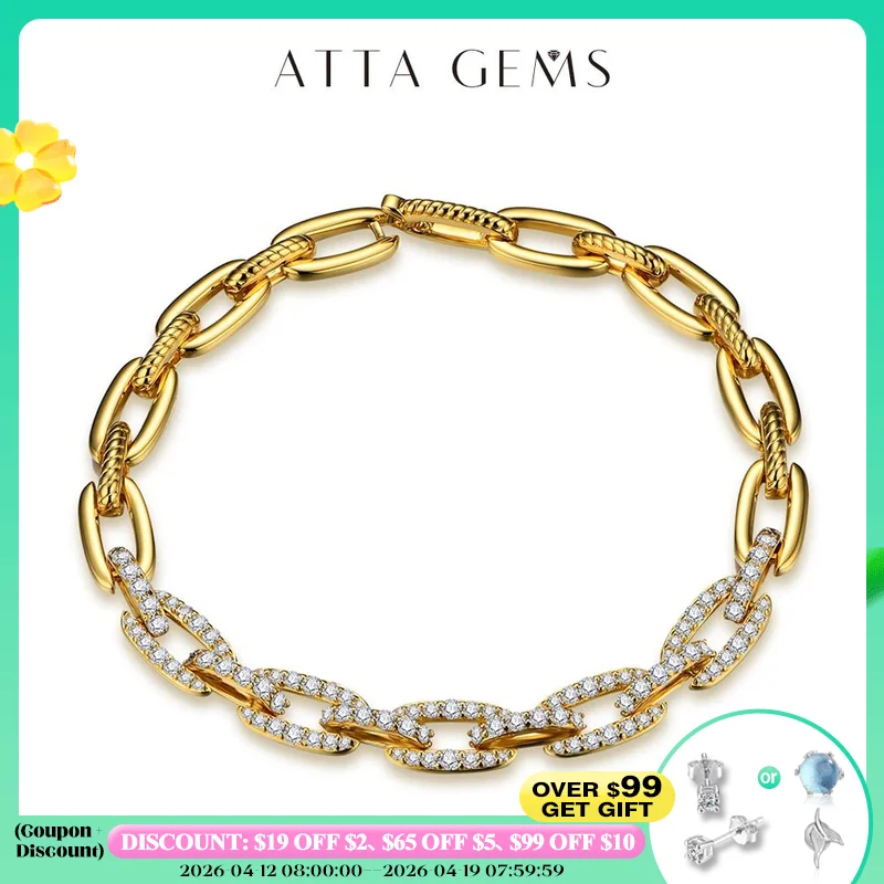 

ATTAGEMS Luxurly Moissanite Diamond Bracelet for Women s925 Sterling Silver Yellow Gold Color Birthday Jewelry Gift Fine Jewelry