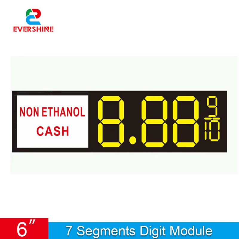6 Inch 7 Segment LED Number Module for Gas & Diesel Price Display Outdoor Digital Signage Red Green White Yellow Color