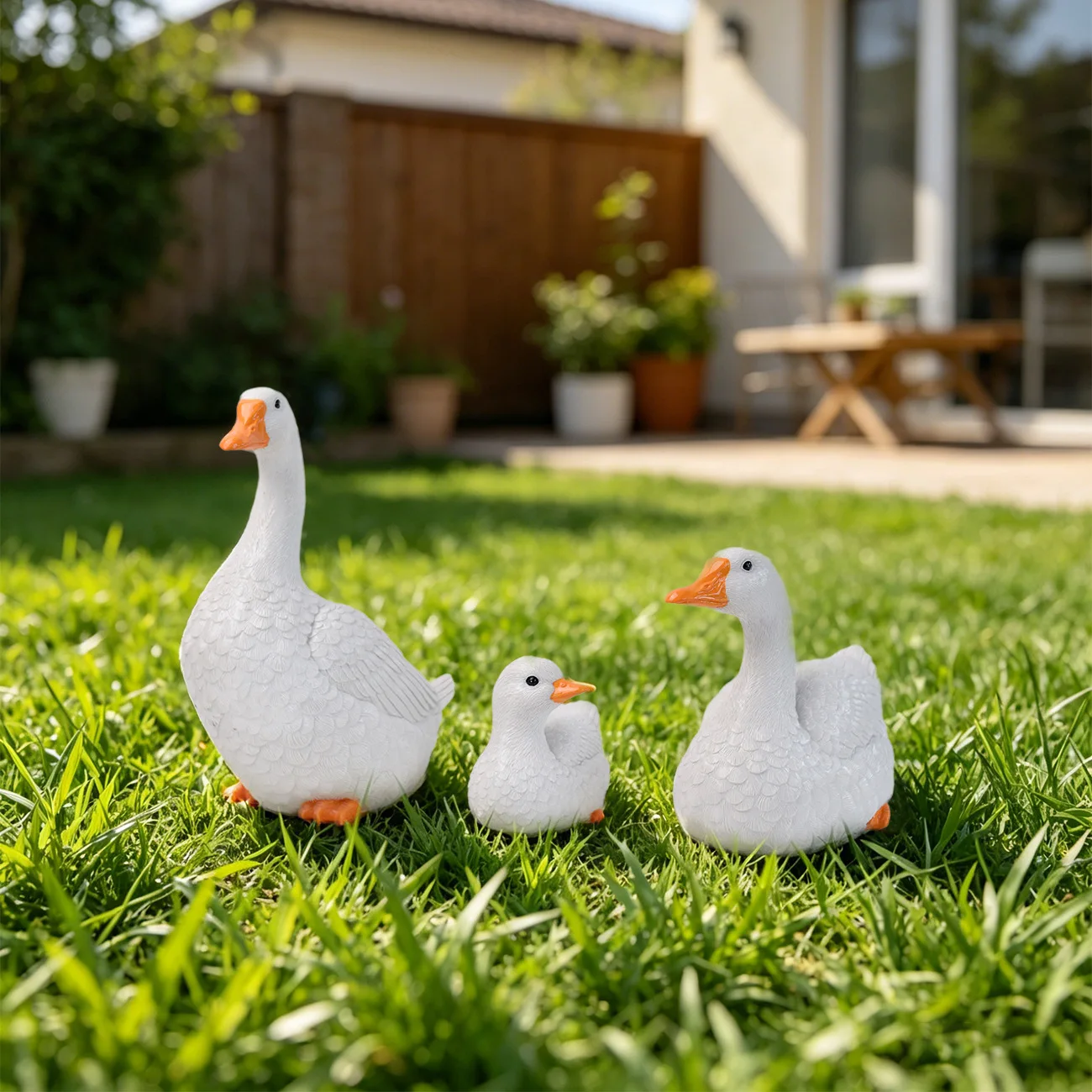 Imitation ceramic effect set Three big goose resin handicraft ornament Outdoor garden sculpture
