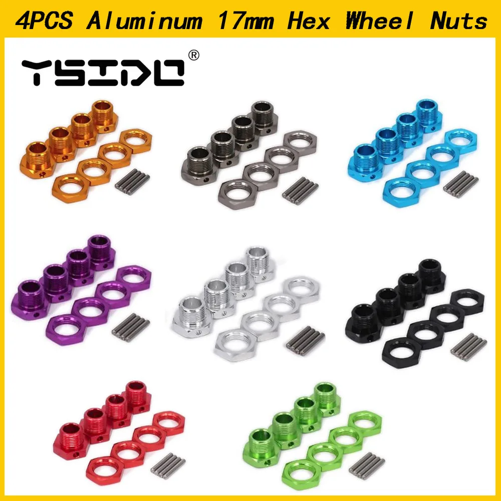 4PCS YSIDO Aluminum 17mm Hex Wheel Nuts Adapter for 1/8 1/7 ZDRacing Summit E-Revo ARRMA Buggy HSP 94762 94081 RC Car