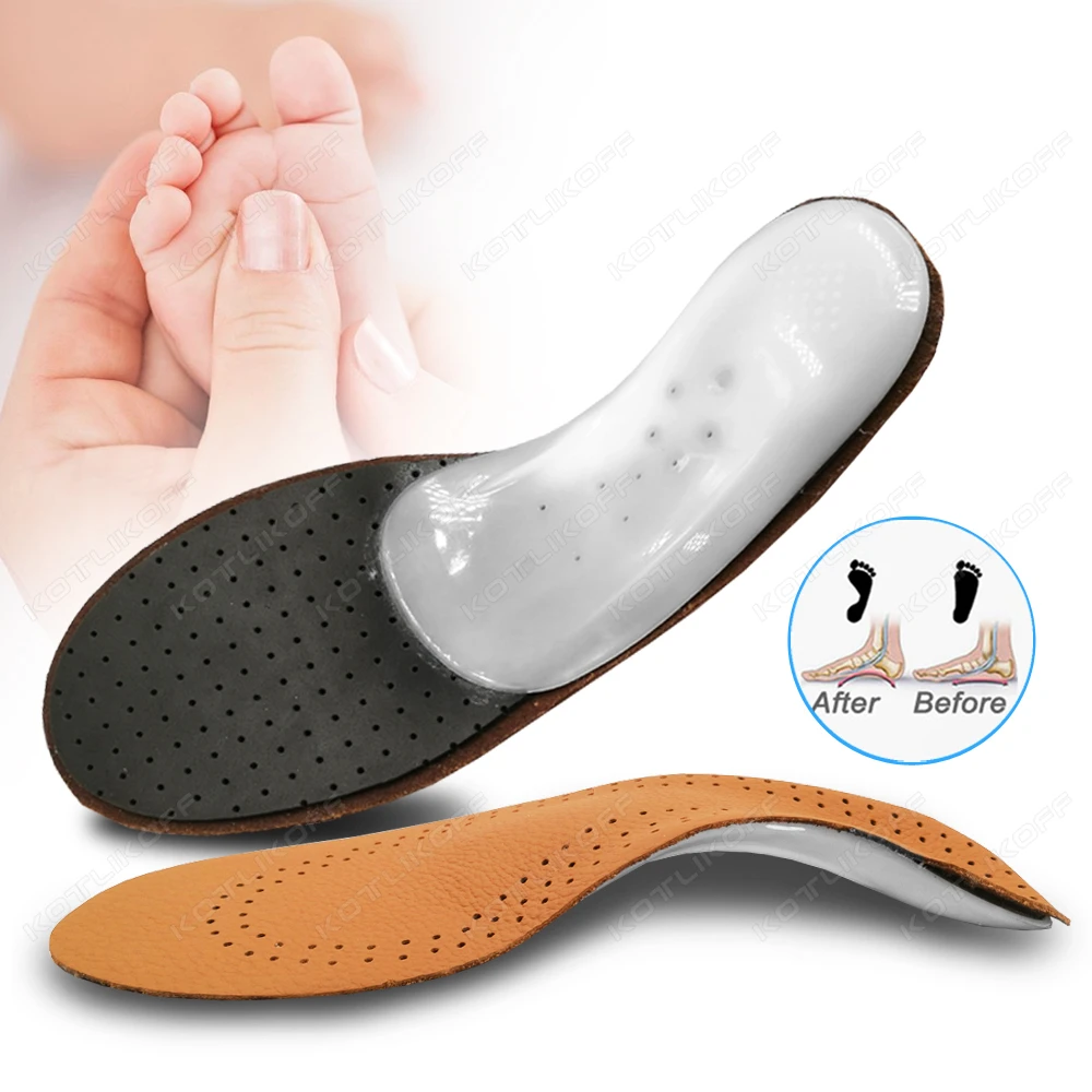 Picture 3: Children Leather Orthopedic Insole Severe Flat Feet High Arches Orthotic Instep Shoe Pad Latex Antibacterial Active Carbon Pads