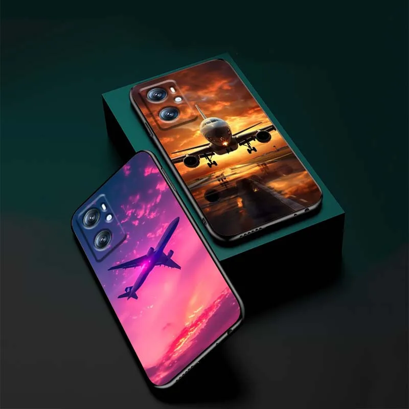 เคสลายเครื่องบินแฟชั่น สำหรับ OPPO Reno 5 6 7 A96 A40 A58 Realme GT A74 A78 Neo2 A74 A78 Find X5 X3 X7 X8 สีดำ