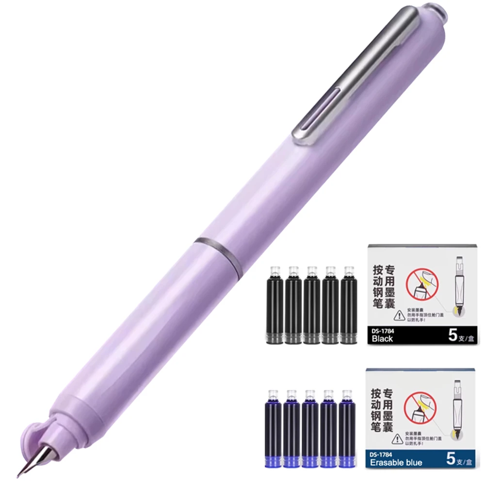 

Retractable Fountain Pen Set, 0.38mm Fine Tip ,Includes 5 Black 5 Blue Ink Cartridges No Leaking Smooth Writing School Supplies