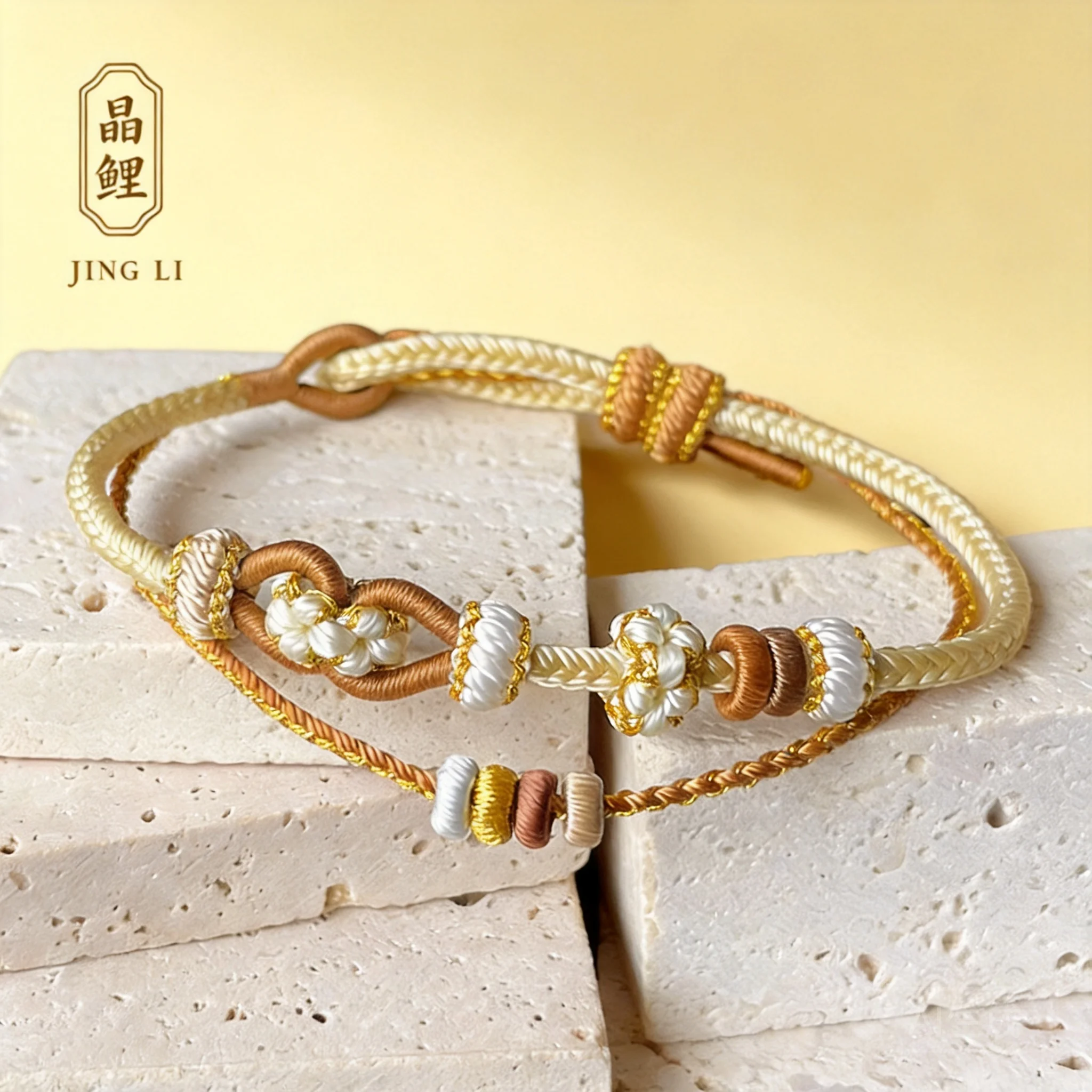 Chinese Style Lucky Peach Blossom Maillard Double Layer Braided Bracelet Adjustable Handmade Eight Strand Braid Rope Bracelet