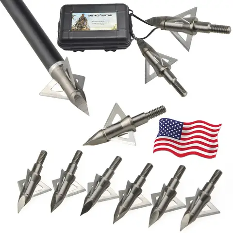 Broadhead Arrowheads 12Pcs 100Grain 3 Fixed Blades Stainless Steel Screw-in Tips for Compound Recurve Crossbow Hunting Shooting Target Practice Durable Corrosion-Resistant Archery Accessories