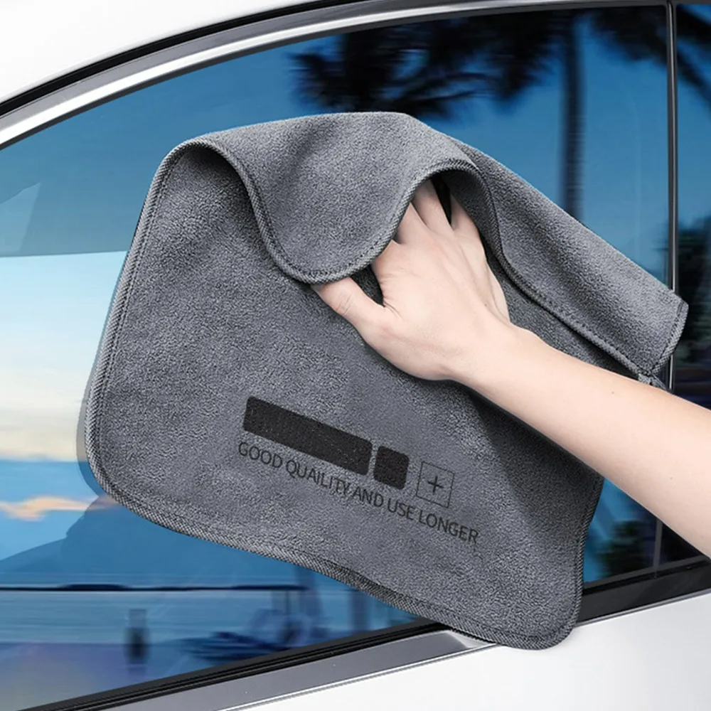 Dual-Sided Short Velvet Microfiber Car Cleaning Towel Super Absorbent Grey Cloth Auto Detailing Windows Multi-Surface Wiping