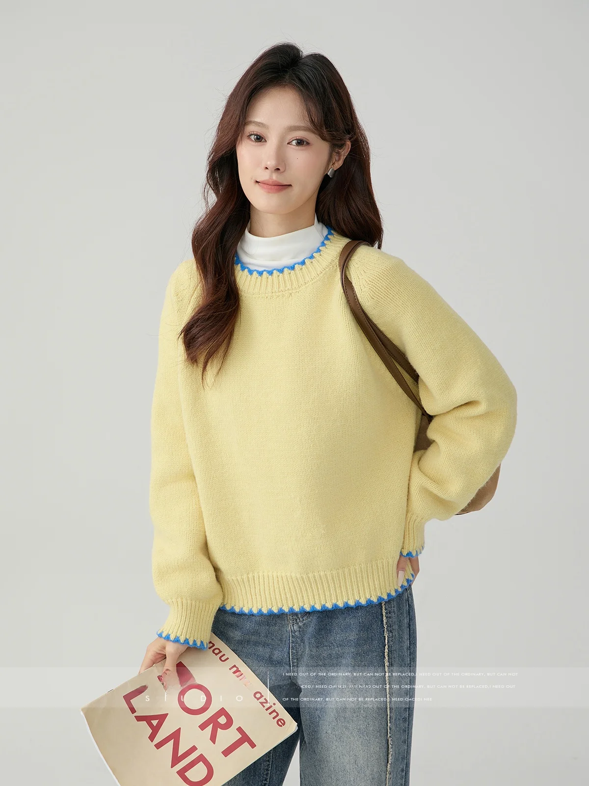 

MoZao Women's Yellow Knitted Sweater Inner Wear Loose Base Layer Top Commute Simple Sle Winter New Arrival Comfortable Fit