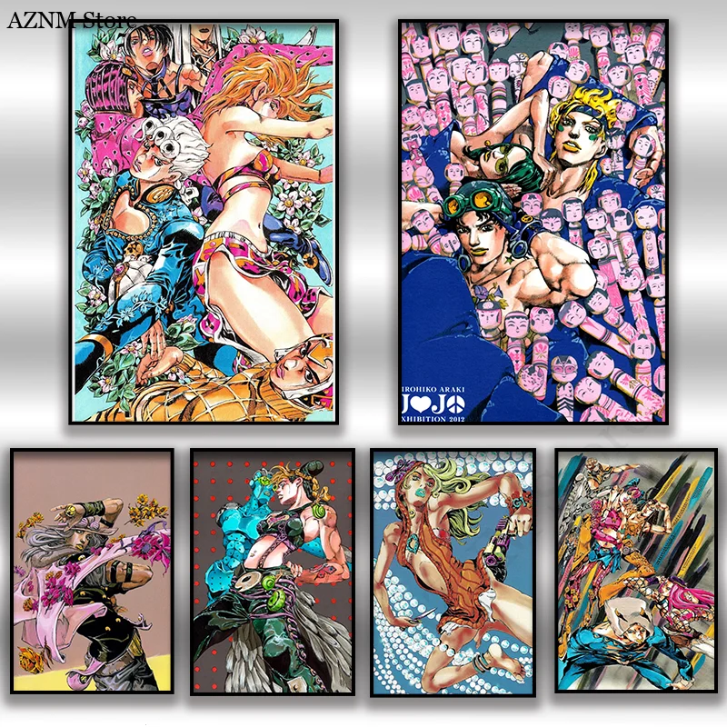 Anime JOJO Bizarre Adventure Retro-Poster, Leinwand-Wandkunst, Druck, wasserfest, für Zuhause, Wohnzimmer, Schlafzimmer, Bar, Flur, ästhetische Dekoration