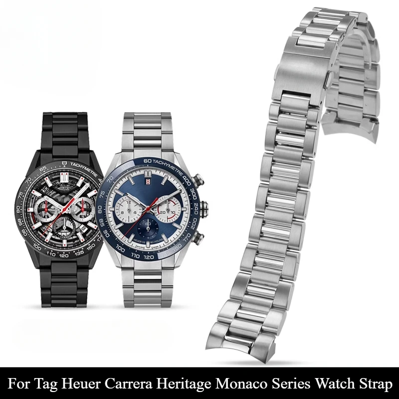 Waterproof Non Rusting Durable Watchbands for Tag Heuer Carrera Heritage Monaco Series Solid Steel Folding Buckle Strap 22mm