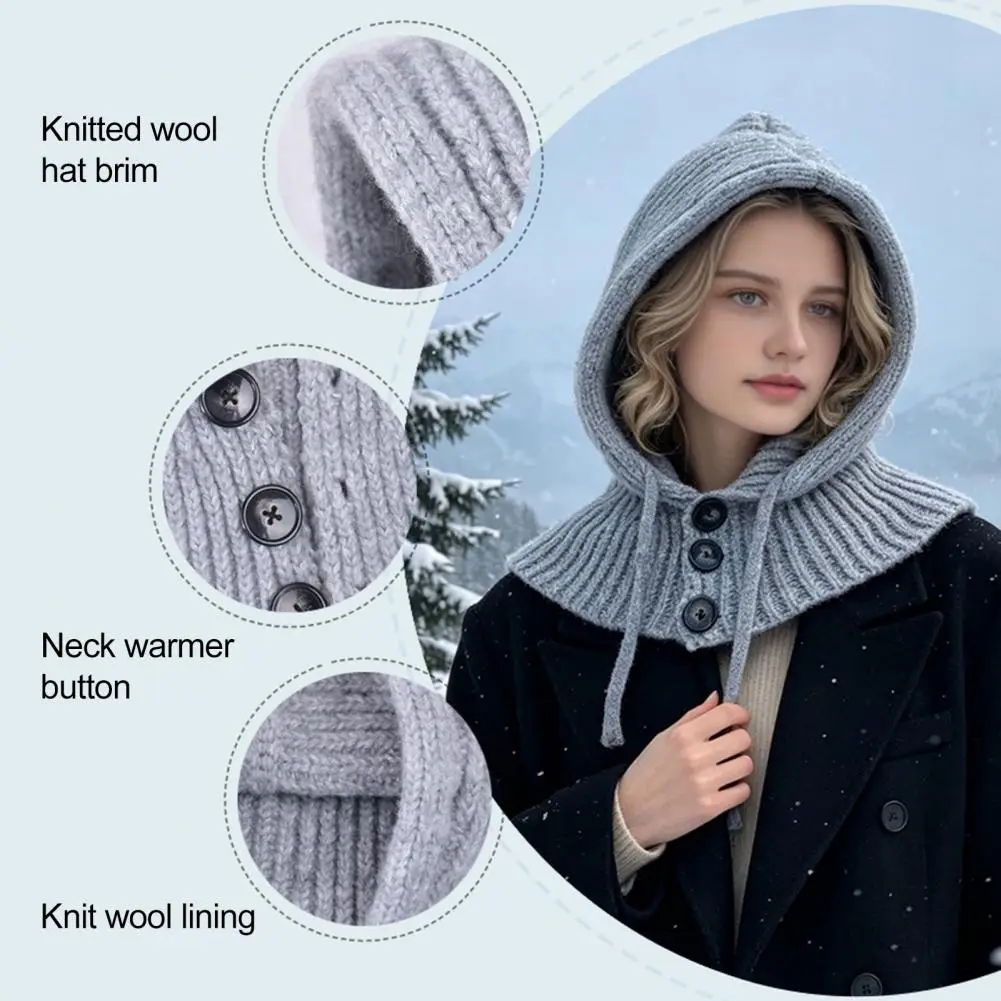 Soft Winter Headwear Women’s Winter Hooded Scarf Hat Knit Pullover Balaclava with Adjustable Drawstring Warm Neck for Weather