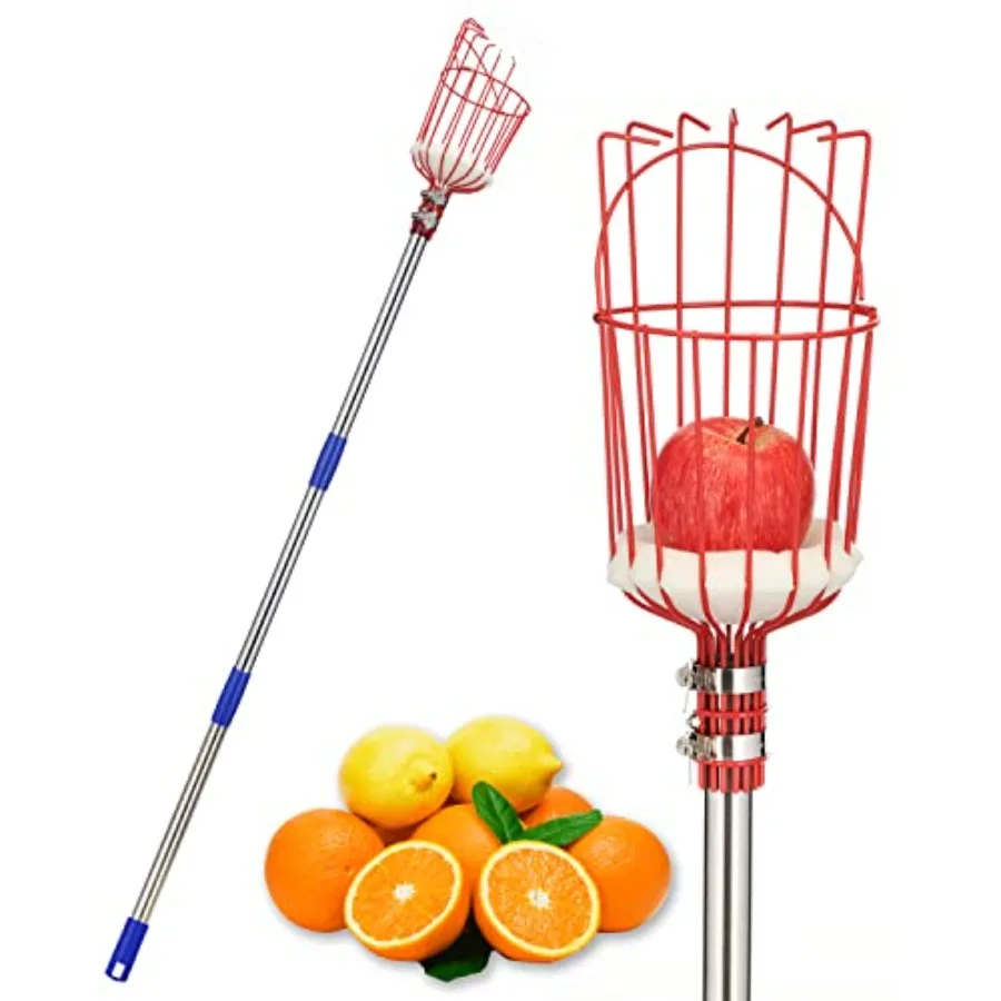 

13 FT Adjustable Fruit Picker Pole with Large Basket for Apple Apricot Orange Mango Trees Metal Long Handle Gardening Tool Extr