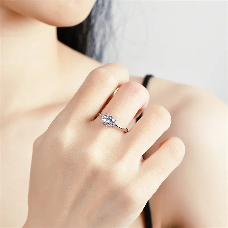 1CT Customized Moissanite Ring D VVS1 Pass Diamond Test Pen Adjustable Size S925 Sliver GRA Certificate Wedding Rings for Women