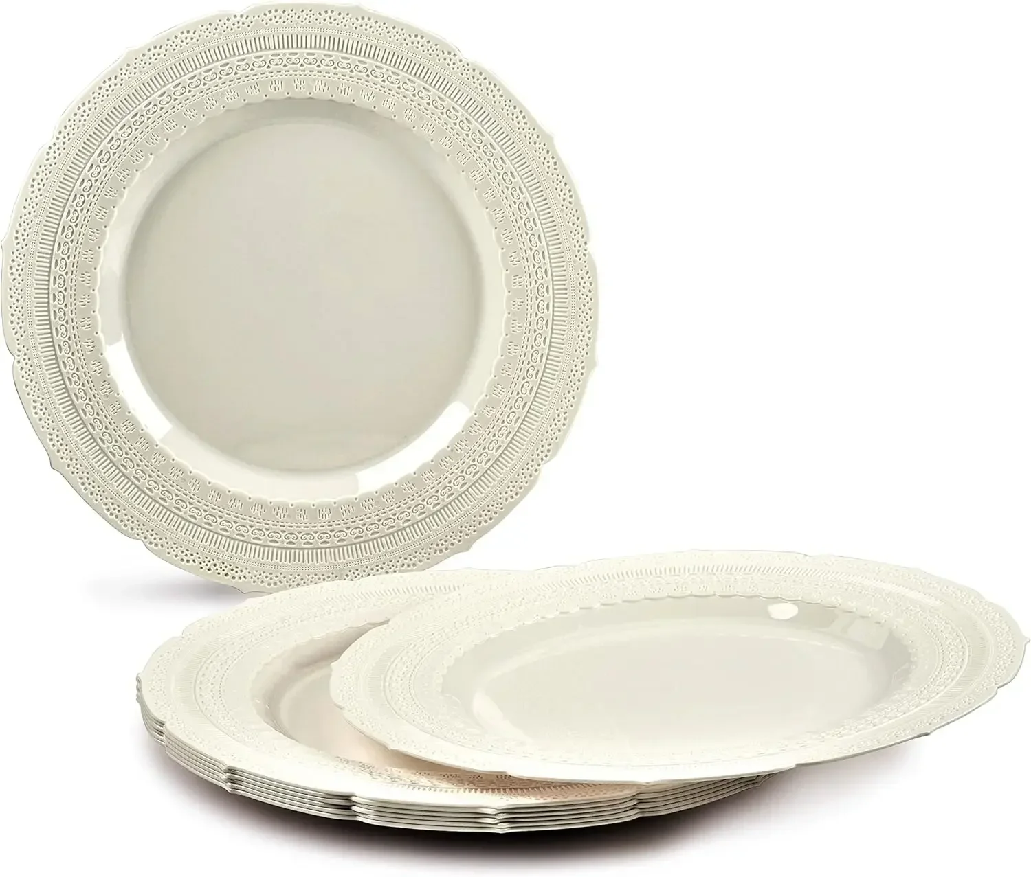 240 Plates Pack,(120 Guests) Extra Heavyweight Vintage Wedding Disposable/Reusable Plastic Plates 120x 11'' Dinner+120 x 8.25''