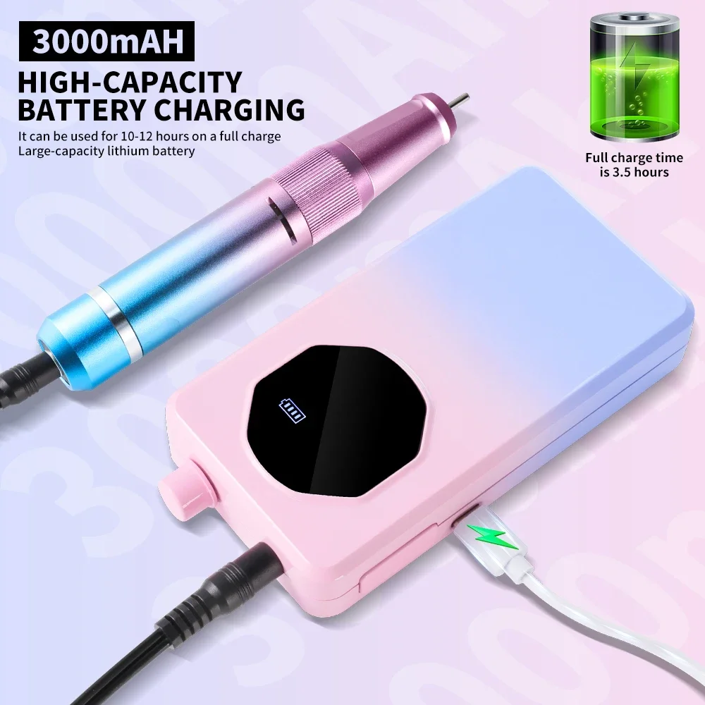 35000 RPM Rechargeable Portable Nail Drill Kit Professional Gel Nail Polish Drill Nail File Set Grinder for Nail Salon Tools