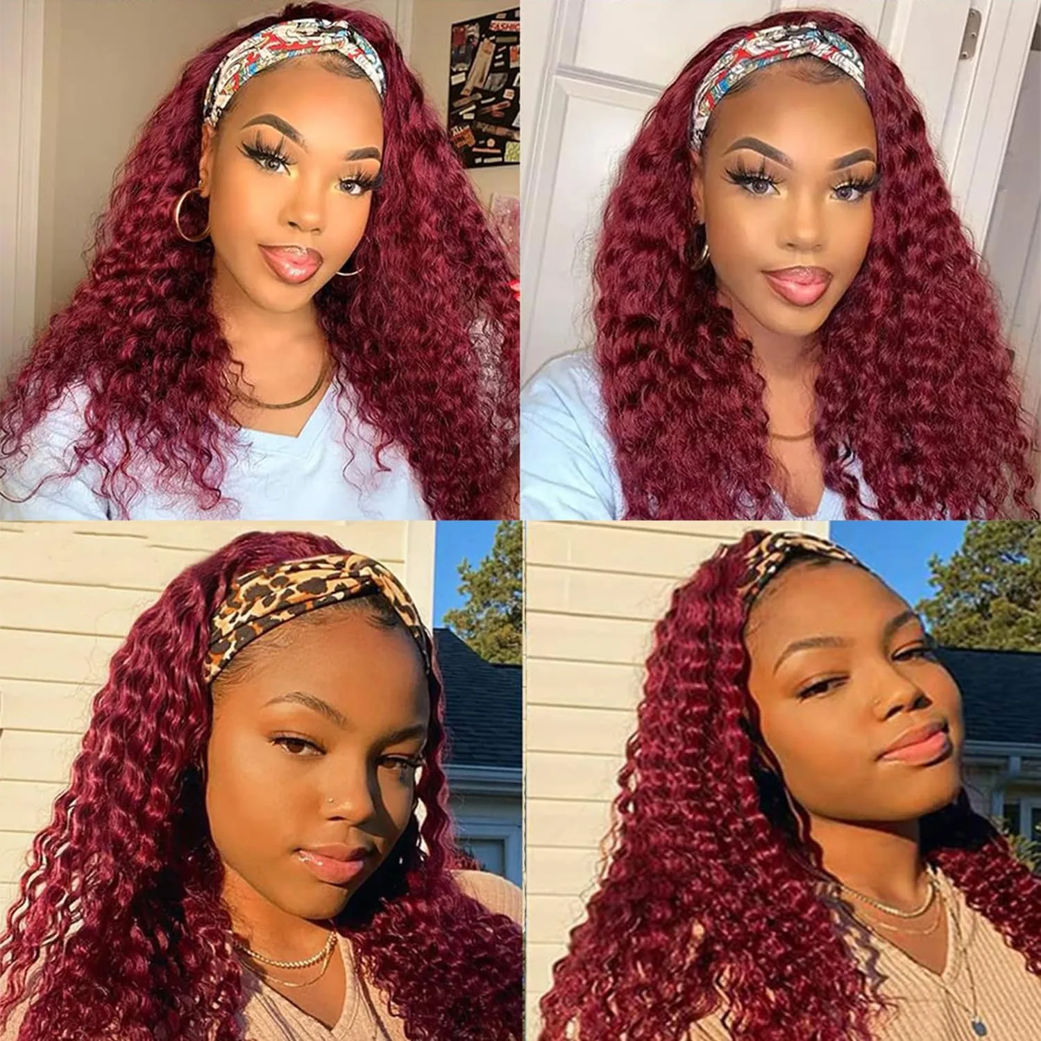 200% 99J بورجوندي عقال شعر مستعار شعر الإنسان موجة عميقة أحمر اللون مجعد عقال الباروكات للنساء شعر الإنسان البرازيلي عذراء الشعر