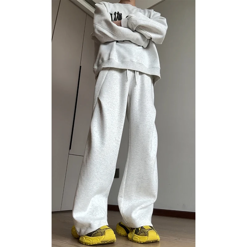 

Мужские спортивные брюки прямого кроя, осенне-весенние, белые, с цветочным принтом, свободные, широкие, в американском ретро-стиле