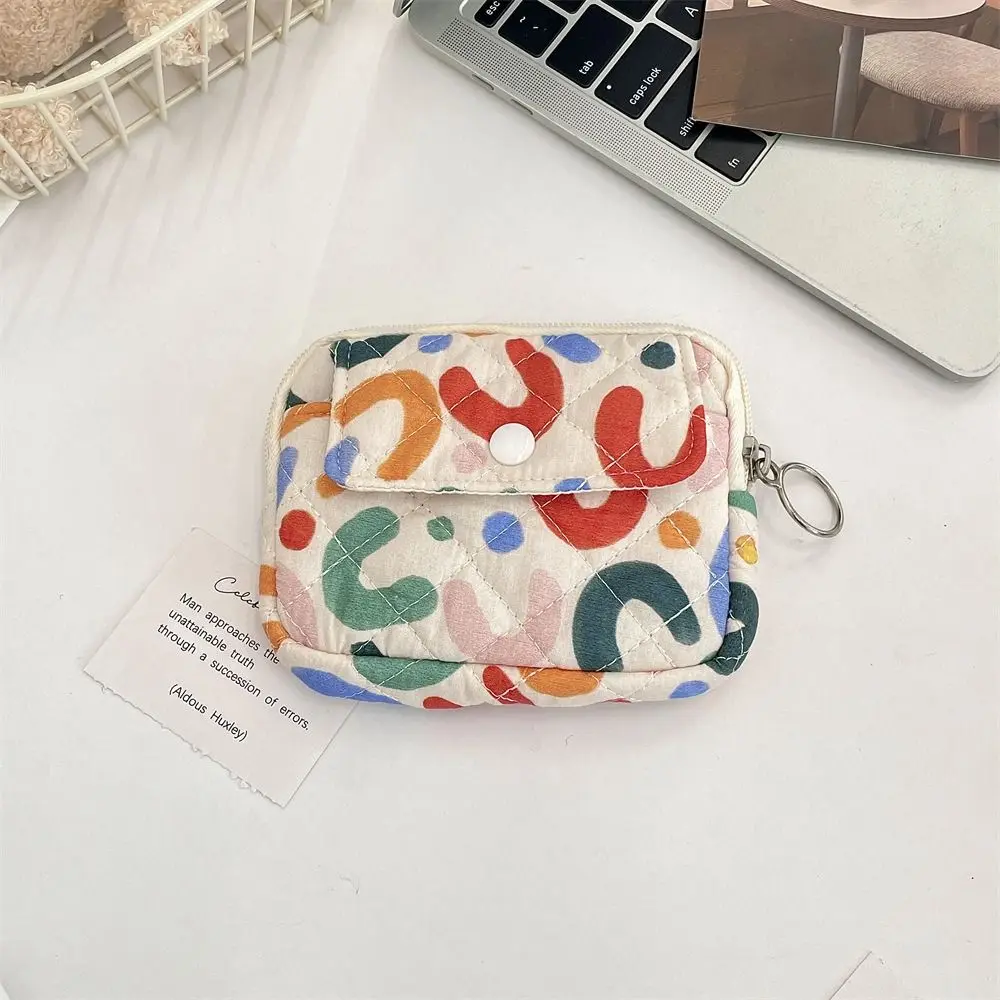 Kawaii Floral Coin Purse Cartoon Printing Multifuctional Small Makeup Lipstick Bag Jewelry Packing Bag Korean Style