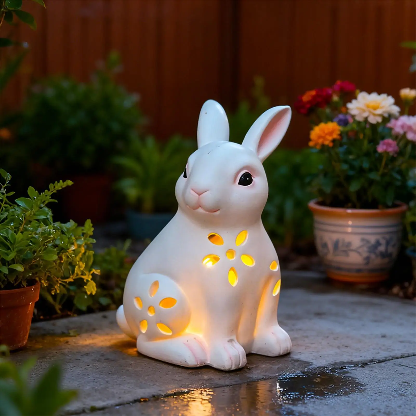 Solar Garden Statues Solar Bunny Light Resin Outdoor Statues for Easter Patio Balcony Yard Lawn Porch Spring Holiday