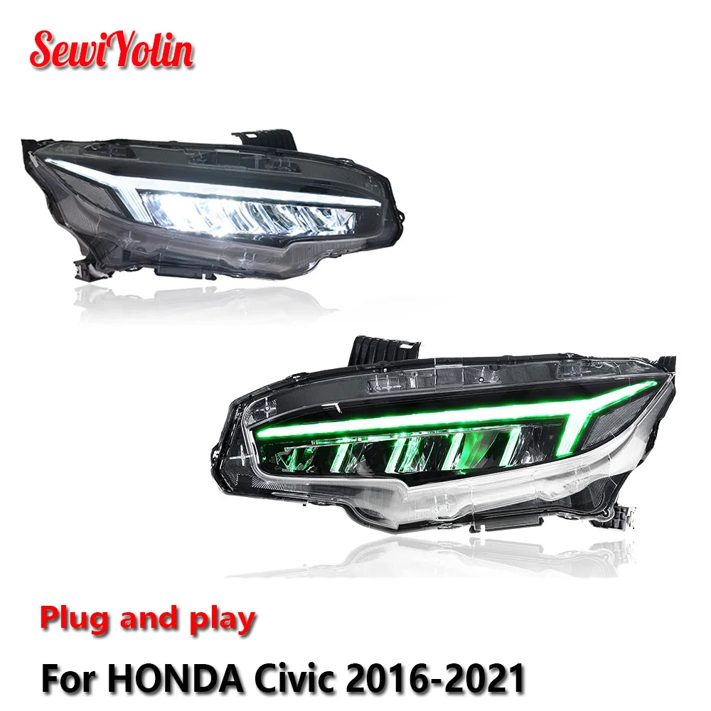 

Автомобильные светодиодные RGB фары в сборе для HONDA Civic 2016-2021, авто противотуманные фары DRL, стоп-сигналы поворота Plug and Play