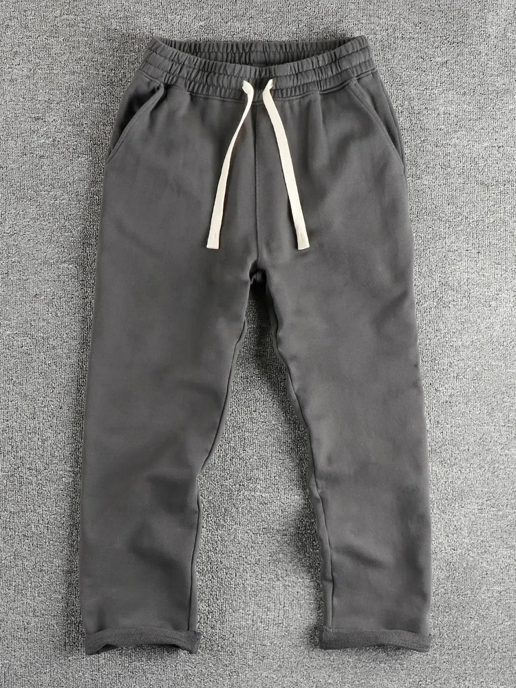 Autumn New American Retro Drawstring Knitted Logger Sweatpants Men's Simple 100% Cotton Wash Sports Casual Loose Straight Pants