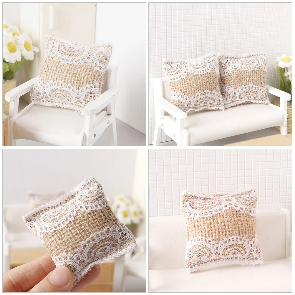

4Pcs Lace Pillow Miniature Cute Mini House Ornament Soft Fabric Decorative Pillow for Dollhouse Accessories Mini Room Decor