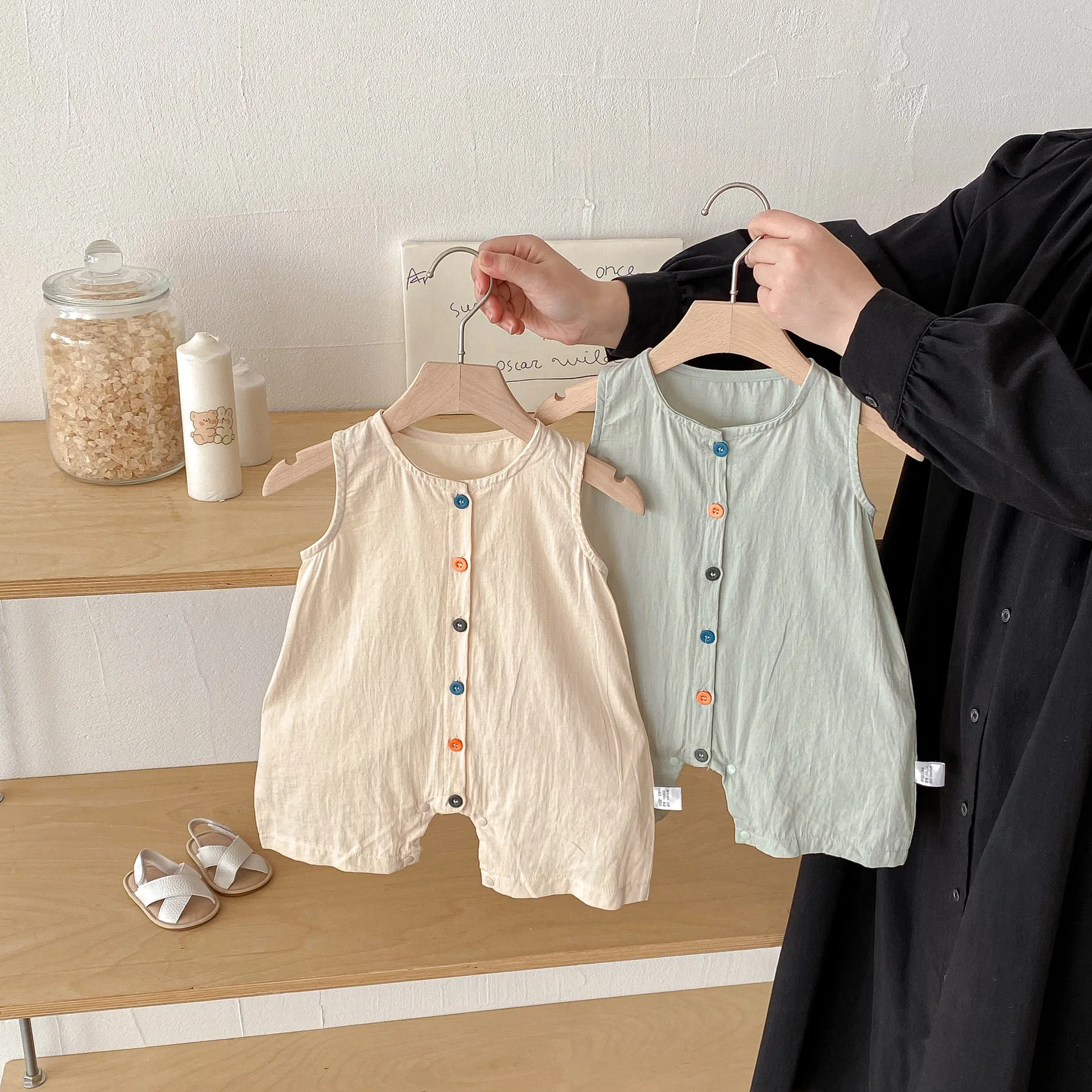 

2026 New Children Clothing Baby Summer Sleeveless Jumpsuit Boys and Girls Colorful Button Casual Clothes Outdoor Wear Rompers