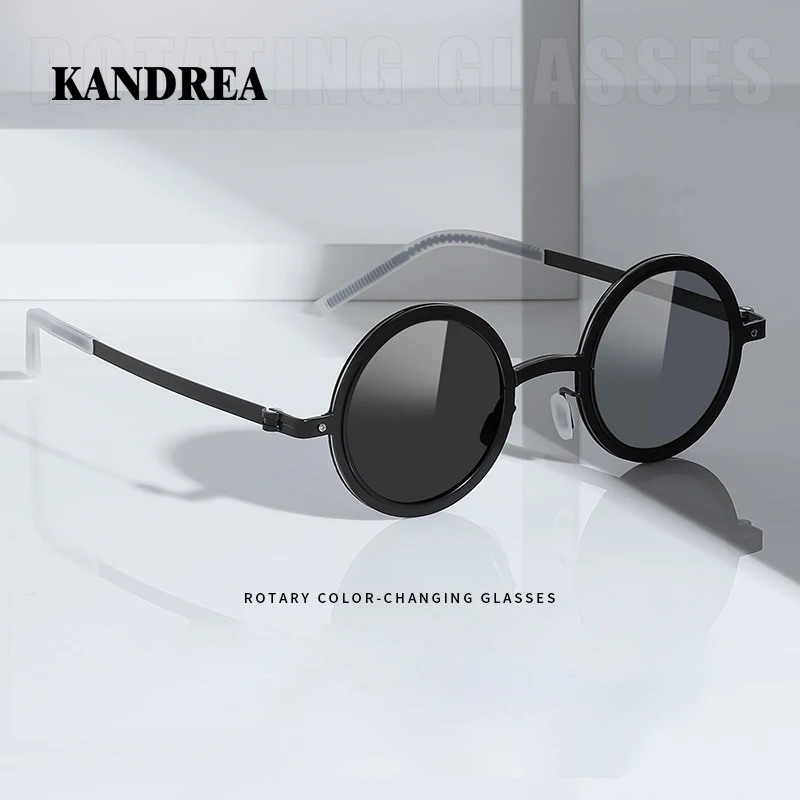 KANDREA Rotating adjustable Color-Changing Sunglasses Fashion Round Glasses polarized UV400 Anti-ultraviolet Sunglasses 5200