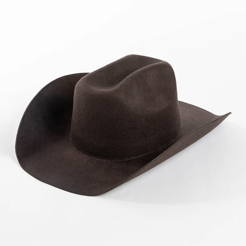 100% Wool Curved-brimmed Western Cowboy Hat Solid Color Felt Fedora Hats Fascinator Women Men Party Dress Hats