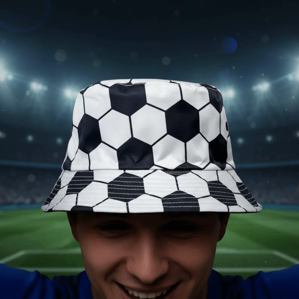 Korean Style Soccer Pattern Bucket Cap Breathable Folding Sunscreen Basin Cap Polyester Versatile Football Fisherman Hat Work