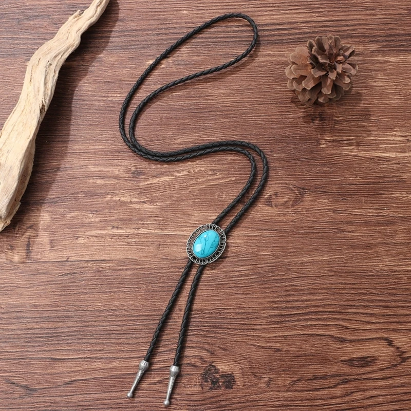 Metal Turquoise Bolo Tie Pattern Flower Necktie for Shirt Jeans Western Necklace Braided Shoestring Necktie Bola-Ti