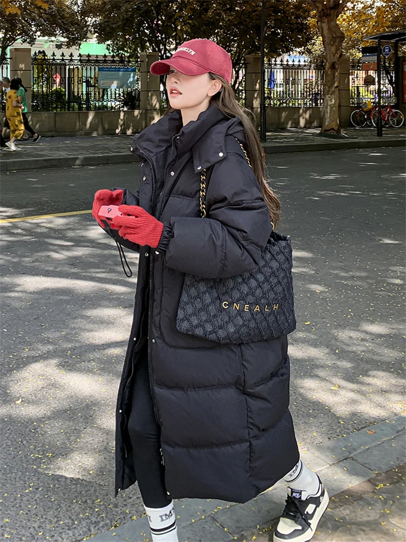 Vestido de algodón suelto para mujer, abrigo de longitud media por encima de la rodilla, sombrero vivo, abrigo de algodón grueso, versión coreana, invierno, nuevo