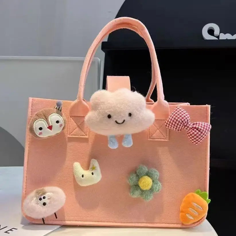 Cartoon Felt Handbag New Gift Storage Bag Thickened Birthday Bag for Children