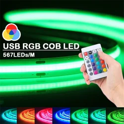 5V USB RGB COB Strip 576Leds/M Color Changed LED Strip Lights Multicolor Flexible Tape Light, do telewizora, sypialni, imprezy DIY