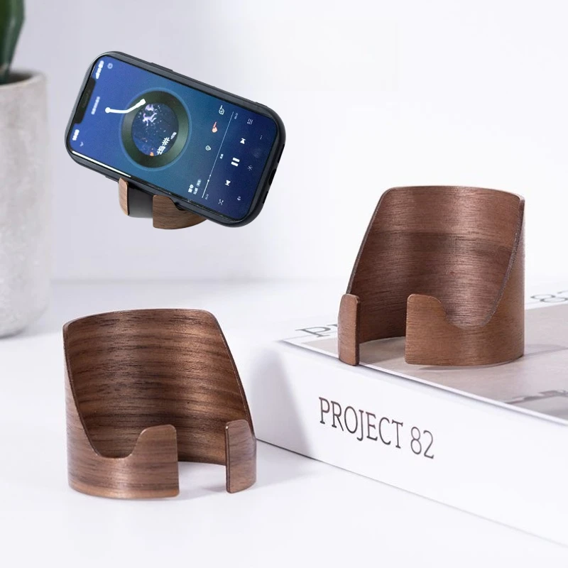 Solid Wood Walnut Phone Stand - Creative Minimalist Portable & Multi-Functional Phone Holder Base